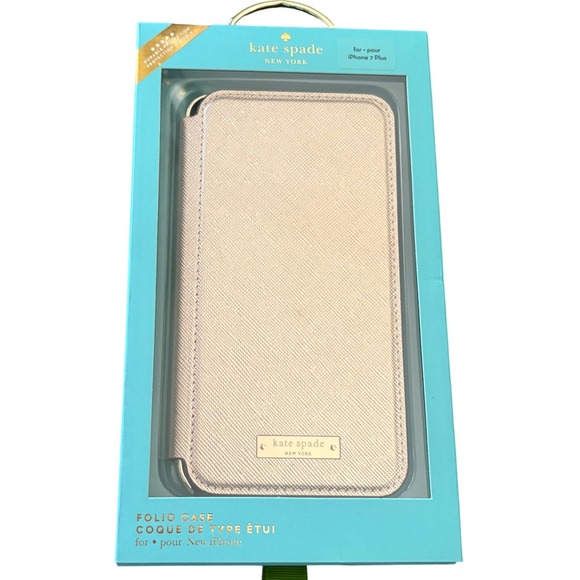 Kate Spade New York iPhone 7 Plus Folio Case Cover Champagne Gold Card Holder - Picture 1 of 11